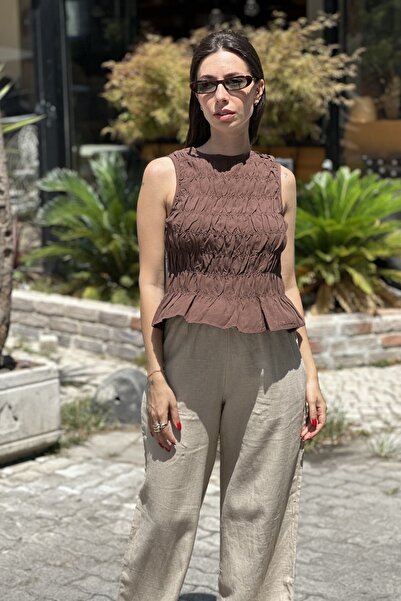 CurcunaShop Kadın Kolsuz Büzgülü Yumuşak Crop Bluz