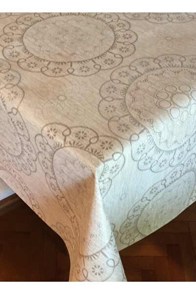 DEKORANLA Astarlı PVC masa örtüsü, Osmanlı desenli, silinebilir, kahverengi, ...
