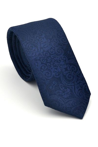 Gaffy Slim Fit Tie with Shawl Pattern Navy Blue Woven Fabric Handkerchief // Sdk-2506-2