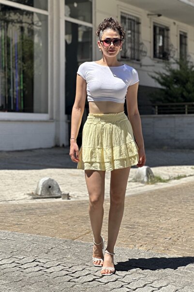 CurcunaShop Kadın Müslin Kumaş Gipeli Etek