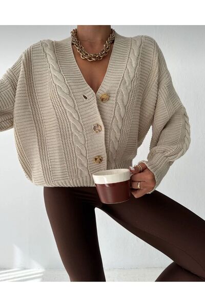 SLAW REZZ Γυναικεία Πλεκτά Πλεκτά Ζακέτα με μοτίβο με 4 κουμπιά Πλεκτά Ζακέτα