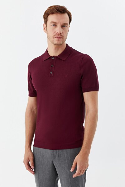 Sabri Özel Polo Yaka Düğmeli Triko Erkek T-Shirt Bordo