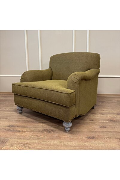 Hanel Mobilya English Arm Berjer Düz Haki Keten Tekli Koltuk