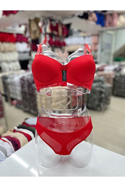 BENALİ Underwear Ebru Supported Silicone Ribbed Bra and Panty Set (Bra Washin...