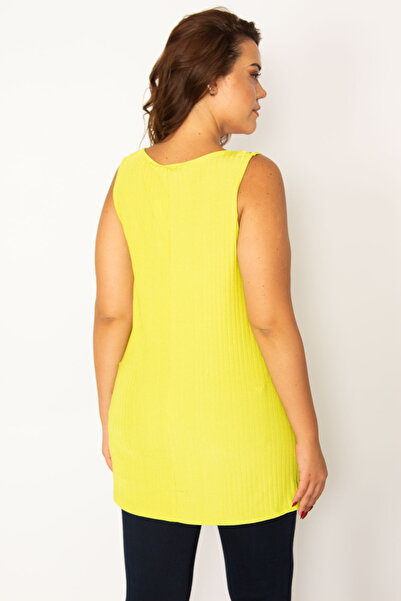 Şans Women's Plus Size Green, Suspender Detailed Self Striped Blouse 65N39063