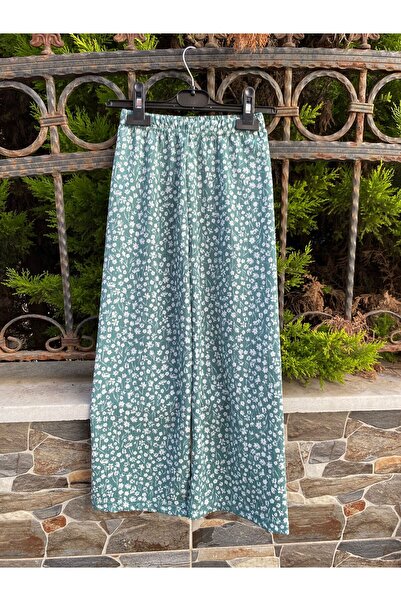 SÜSLÜ KİDS Girl's Pleated Fabric Flower Patterned Pants
