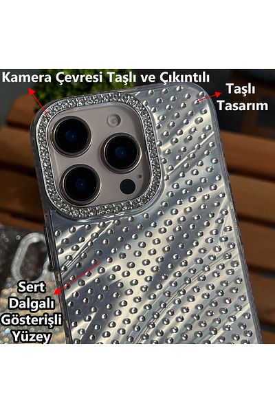 EDELFU iPhone 16 Pro Max Phone Case with Stone Camera Frame and Stone Design Glitter Show