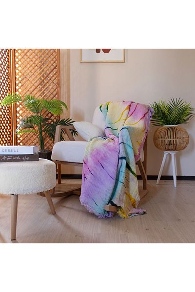 Püskül Tekstil Luxury Muslin Throw Blanket Wide 135X170Cm-100% Cotton Soft Quality Muslin Sofa Cover & Shawl