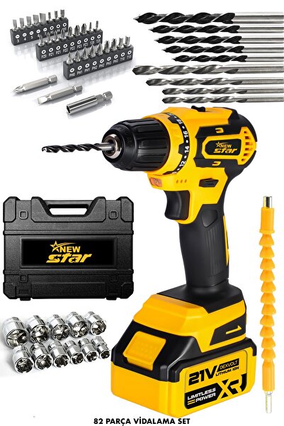 Newstar New Star 82 parça Plastik Mandren Şarjlı Matkap Sarı