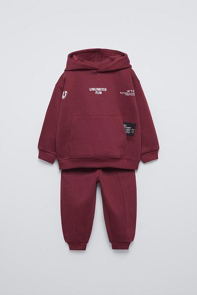 Magu Boys' Cotton Burgundy "Unlimited Fun" Sweatshirt Tracksuit Bottom-Top Set - Hooded