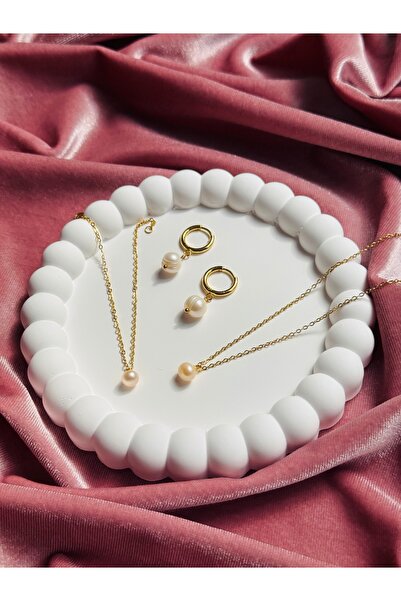 AERAS DESİNG Gerçek İnci Tanesi Set Kolye Bileklik Küpe Zarif Şık Minimal Tas...