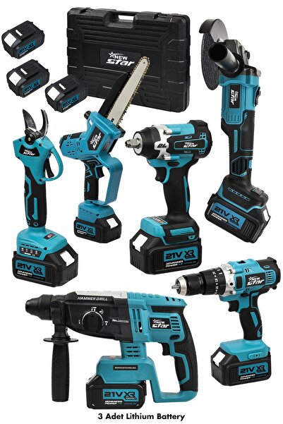 Newstar New Star 6'LI SET hilti+taşlama+somun s+vidalama+bağ makası+budama mavi