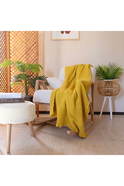 Püskül Tekstil Luxury Muslin Throw Blanket Wide 135X170Cm-100% Cotton Soft Quality Muslin Sofa Cover & Shawl
