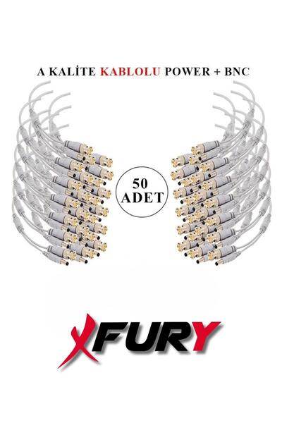 FURY 50 Adet A Kalite Kablolu Hazır BNC + DC POWER Jack Kablolu Y Tipi Konnektör