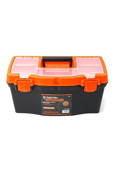 Tactix 19.5 Inch Plastic Tool Box with Carry Tray & Lid Compartments Black/Orange