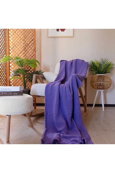 Püskül Tekstil Luxury Muslin Throw Blanket Wide 135X170Cm-100% Cotton Soft Quality Muslin Sofa Cover & Shawl