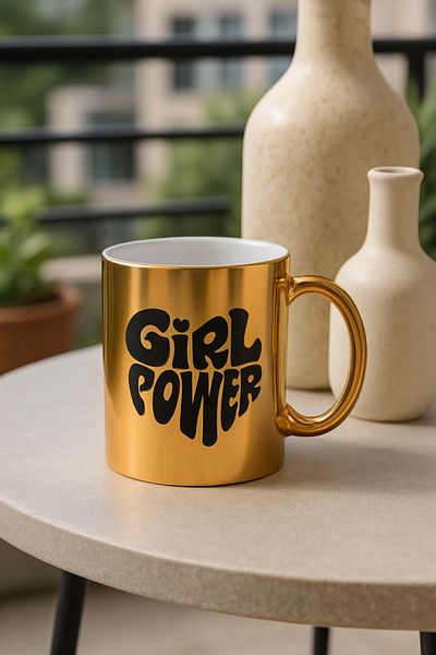 çokaş Pack of 3 Gold Color Coffee Mug Cups with Text Printed