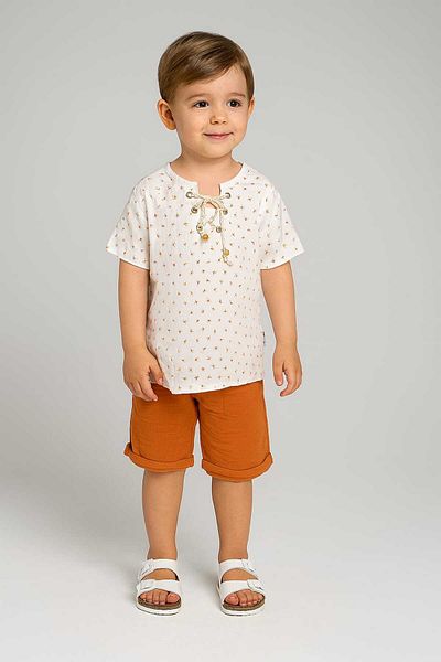 neocotton Muslin 2-Piece Children's Short Sleeve Rope Collar Shorts Set