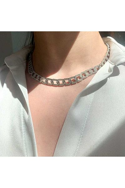 Bijuteria SORELLY Lant Argint Cuban Link cu Pietre Zirconia Albe
