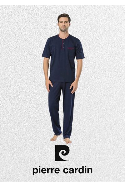 Pierre Cardin Men's Clothing Navy Blue Combed Cotton 3-Piece Short Sleeve Pajama Set (2 Socks Gift) L1.Pc.5370.001