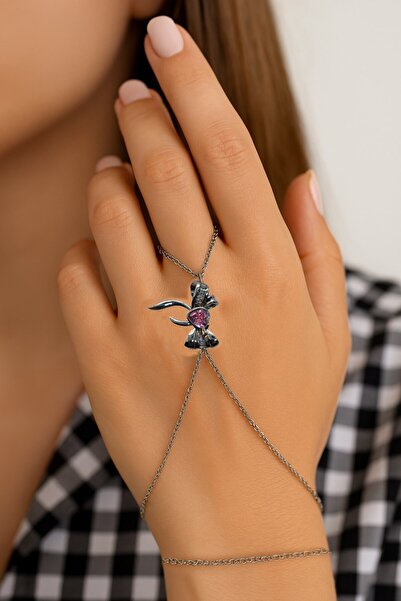 X-Lady Accessories Gümüş Renk Pembe Taş Fiyonk Çelik Şahmeran - 3560