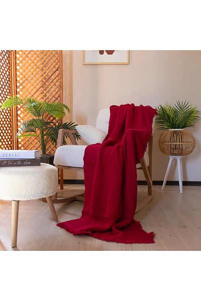 Püskül Tekstil Luxury Muslin Throw Blanket Wide 135X170Cm-100% Cotton Soft Quality Muslin Sofa Cover & Shawl