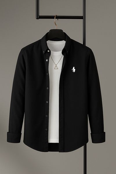 YNGMENCLASS Italian Cut Collar Buttoned Lycra Oxford Fabric Textured Shirt