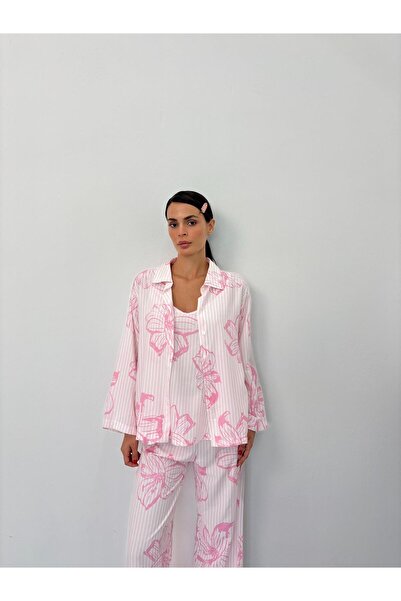 PJ’S ME Pembe Çiçek Desen Ayarlanabilir Askı Pamuklu Atlet