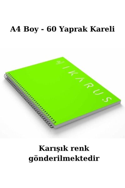 Sentor 60 Yaprak Kareli Okul Defteri PP Kapak Spiralli A4 Boy