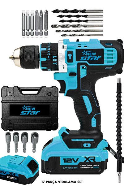 Newstar New Star 17 parça şarjlı vidalama darbeli mavi