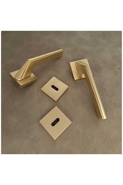 KOLDOOR Rivax Anka Matte Gold Zamak Square Rosette Room Door Handle 1 Set