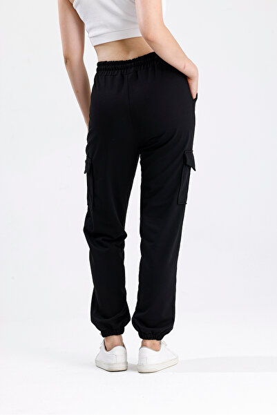 Green Hill Black Sweatpants with Cargo Pockets and Elastic Waist