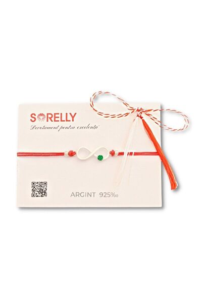 Bijuteria SORELLY Brățară Martisor din șnur infinit din argint cu piatră verde