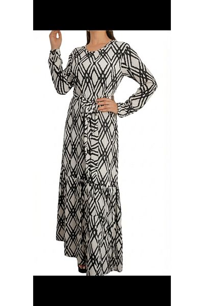 DHDmoda Beige Black Patterned Wrap Dress