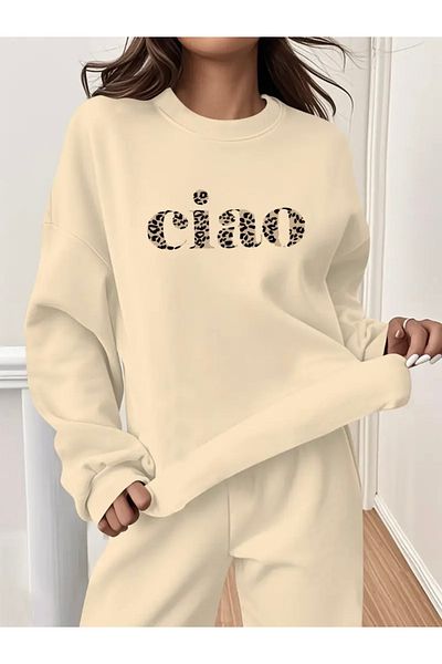 FUFLUNS Ciao Printed Unisex Oversize Circle Neck Bottom/Upper Tracksuit Set