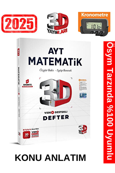 3D Yayınları 2025-2026 Ayt Matematik Video Destekli Defter+Kronometre