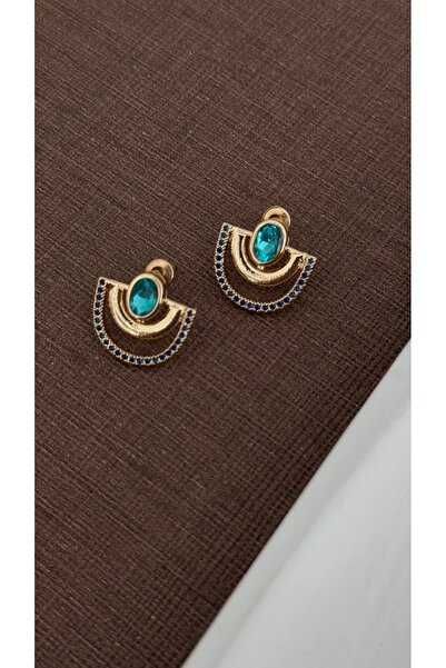 Vi store Çelik Kristal Mavi Taşlı Küpe