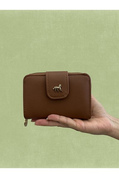 shiny ever Medium Size Tan Women's Leather Wallet with Gold Detail