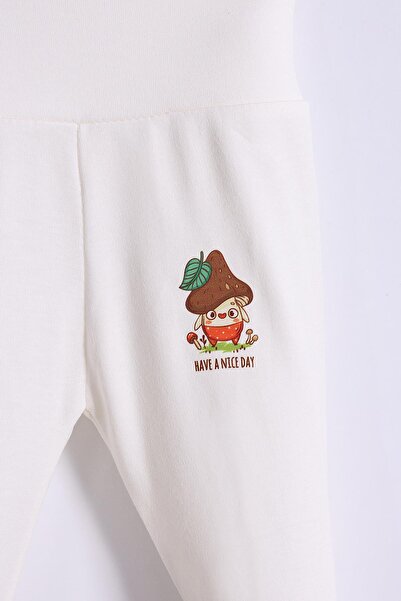 kidello Ecru Mushroom Detailed Unisex Booties Baby Single Bottom (0-12 Months)