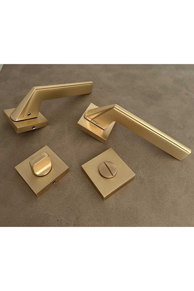 KOLDOOR Rivax Anka Matte Gold Zamak Square Rosette Wc Bathroom Door Handle 1 Set