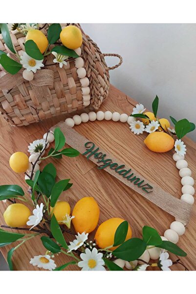 lolipophobi Στολίδι πόρτας με ξύλινες χάντρες με λεμόνι, διακόσμηση, γιρλάντα, δώρο, τεχνητό λεμόνι, δώρο για το σπίτι