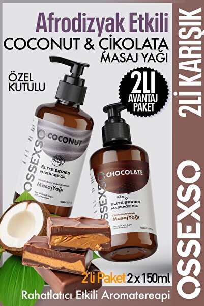 OSSEXSO Hindistan Cevizi ve Çikolata Aromalı Masaj Yağı 2x150 ml – Yenilebili...