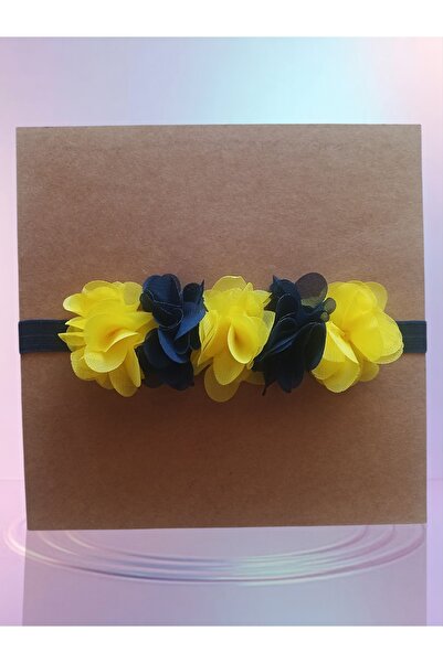 PixyLove Baby Girl Yellow-Navy Blue Chiffon Floral Bandana Frida Model