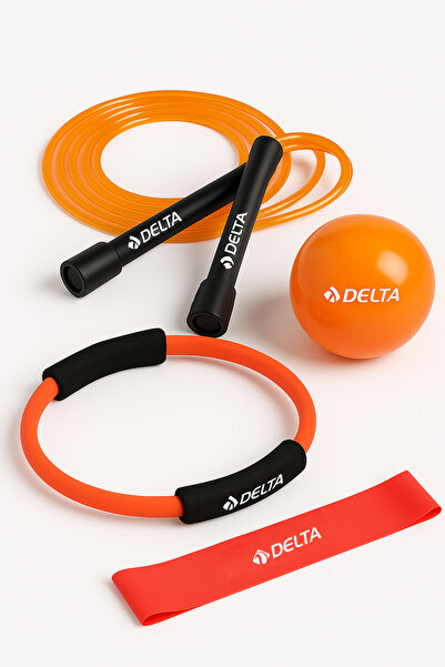 Delta Pilates Kardiyo Seti – 35 Cm Çember + Aerobik Direnç Bandı + Pilates Topu (20 cm) + Atlama İpi