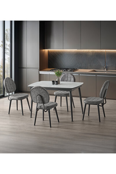 DENGEMA Milano’25 Açılır Masa Takımı – Antrasit Gri & Siyah Ayak – 80×125 → 165 cm, 4 Sandalyeli