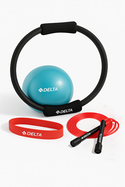 Delta Pilates Kardiyo Seti – 35 Cm Çember + Aerobik Direnç Bandı + Pilates Topu (20 cm) + Atlama İpi
