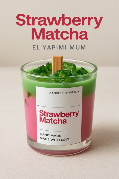 angelshinedesign Strawberry Matcha El Yapımı Aromaterapi Mum