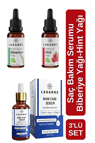 lasaroz Saç Bakım Seti Saç Serumu Biberiye Yağı Hint Yağı Dökülme Karşıtı Ava...