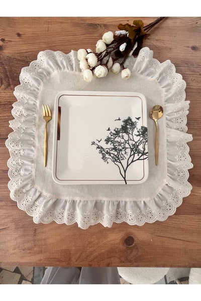 NURGİTA HOME % 100 Pamuk Fisto Fırfırlı Supla & Amerikan servisi seti (6 adet )40 cm