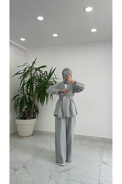 Minharir Belt Detailed Crepe Double Suit